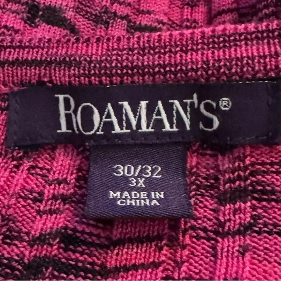 Roamans 3X Sweater Pink Black Striped Long Sleeve Henley Scoop Neck Asymmetrical - Picture 5 of 7